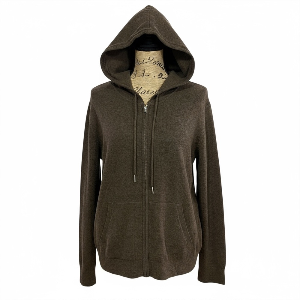 Quince Hooded Zip Cardigan in Dark Brown